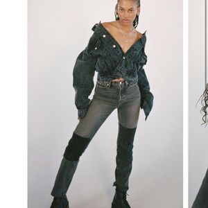 BDG high-waisted straight black patchwork jeans